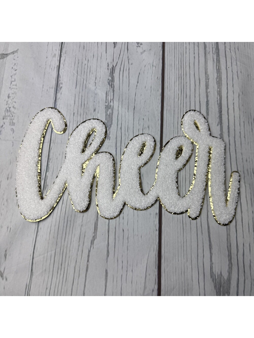 Chenille Iron-On Patch - 11 inch - Cheer - white